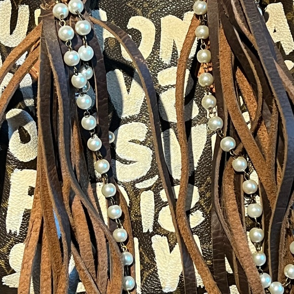 LOUIS VUITTON Speedy 25 Purse LV Monogram Graffiti Boho Pearl Fringe Bag HOST PK - Picture 10 of 16